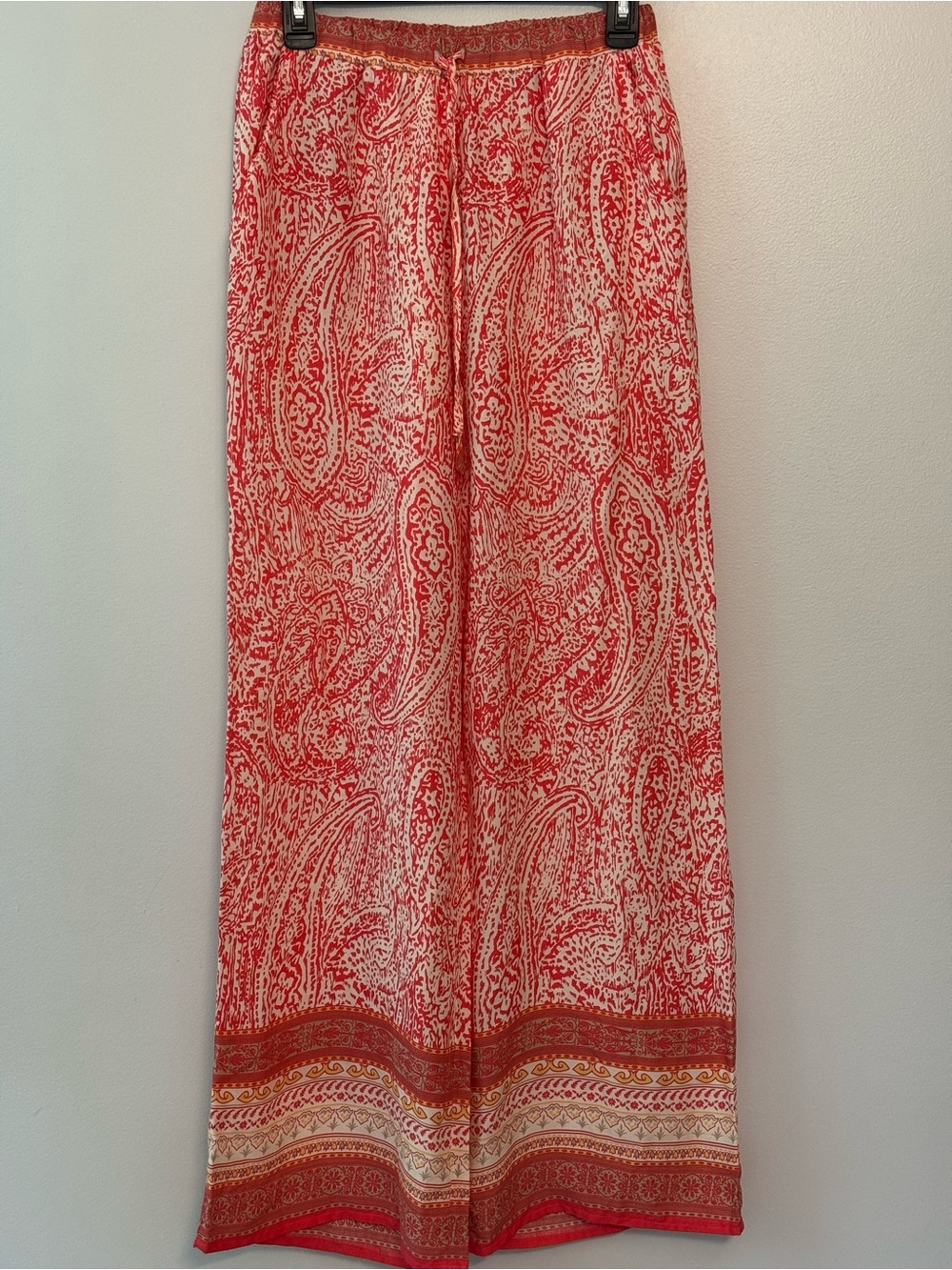 Altar'd State Red Paisley Wide-Leg Pull-On Pants